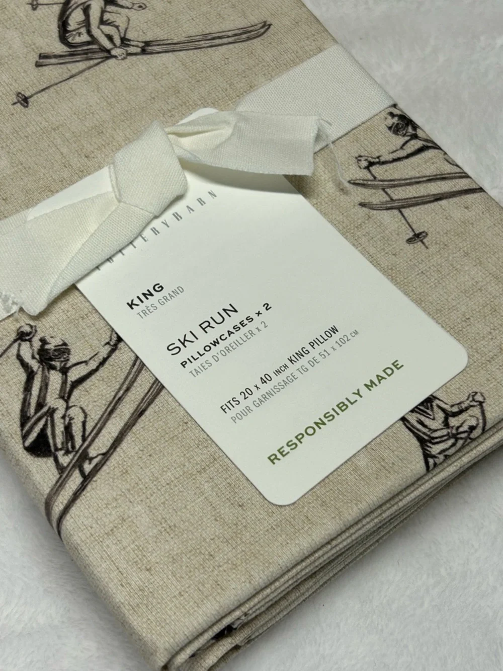 2 Pottery Barn Ski Run King Size Pillowcases Set Tan Brown 20